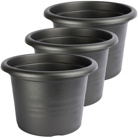 Garronda Pot de Fleurs Plastique Pot Rond pour Fleurs et Plantes GD-0022 (3 Pièces Graphite, ⌀ 17cm H 12cm)