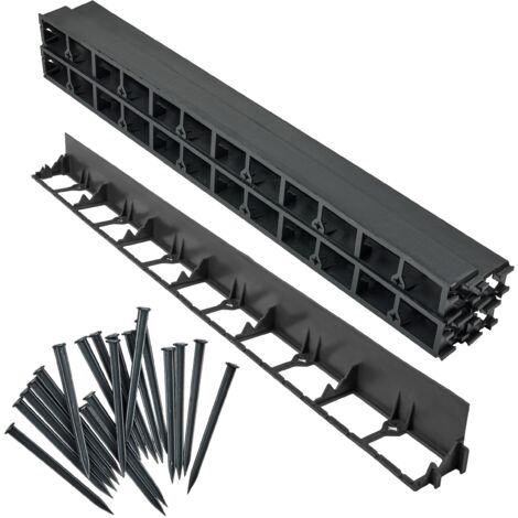 Garronda Bordure de Jardin 8 m, Bordurette Flexible Plastique Noir 7,8 cm avec 50 Piquets, Délimitation Pelouse Massifs Potager, GD-0157