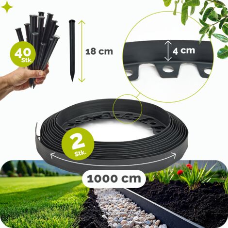 Lot De 12 Bordures De Pelouse En Plastique Anthracite - 43x12cm Avec Clous De Sol Flexibles Bordures Jardin Plastique Anthracite