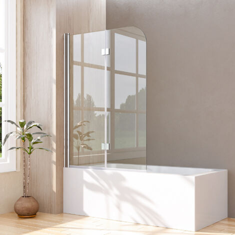 Pare-baignoire 120x120cm Paroi de douche pour baignoire, 2 parties, pliable, verre de sécurité ESG 6 mm