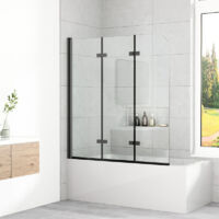 Pare-baignoire pliant noir 140x140cm Pare baignoire pivotant en 3 parties Paroi de douche pour baignoire Paroi de douche pliable pour douche Verre de sécurité ESG 6 mm Paroi de douche
