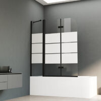 WDWRITTI Pare-baignoire noir 140 x 140 cm, 3 pièces, pliable, rayé Paroi de douche pour baignoire avec segment fixe Paroi de douche en verre de sécurité ESG 6 mm, paroi de douche Paroi de baignoire