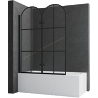 120 x 140 cm Pare-baignoire avec grille imprimée noire Paroi de douche pour baignoire Paroi de douche pour baignoire Paroi pliante Paroi de douche pour baignoire Paroi de douche, 2 pièces, verre de sé