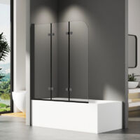 WDWRITTI Pare-baignoire noir 120x140 cm Pare baignoire pliable en 3 parties Paroi de douche pour baignoire Paroi de douche pliable pour douche Verre de sécurité ESG 6 mm Paroi de douche