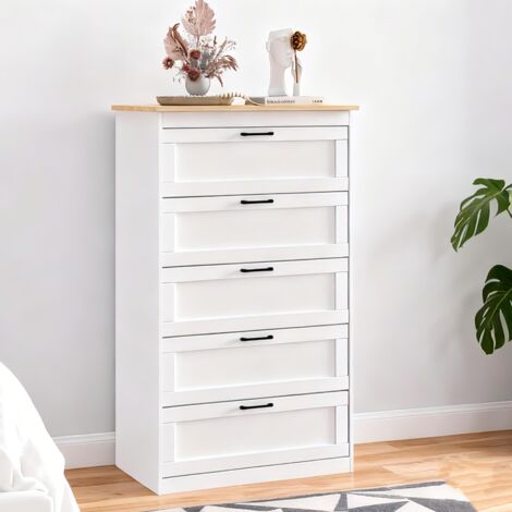 GRAVFORCE Commode à 5 Tiroirs Style Moderne Commode à 5 Tiroirs de Rangement pour Chambre à Coucher, Salon 70H x 110L x 40D cm Blanc (1/5)