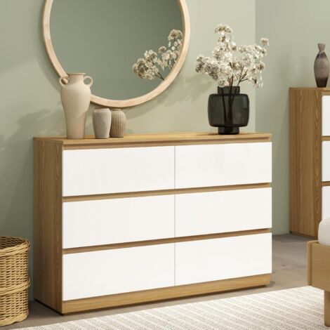 Commode moderne à 6 tiroirs en bois – Dimensions 70H x 100L x 30D cm – Rangement élégant pour chambre et salon – Charge max 65 kg
