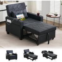 Canapé convertible 3 en 1 noir – Fauteuil-lit avec coussin et sac – Cadre en bois robuste – Dimensions 180x80x90 cm