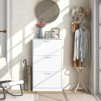 GRAVFORCE Armoire à Chaussures Blanche Armoire de Rangement à Chaussures Rack à Chaussures Basculant en Bois 3 Niveaux Organisateur pour Hall d'Entrée Maison