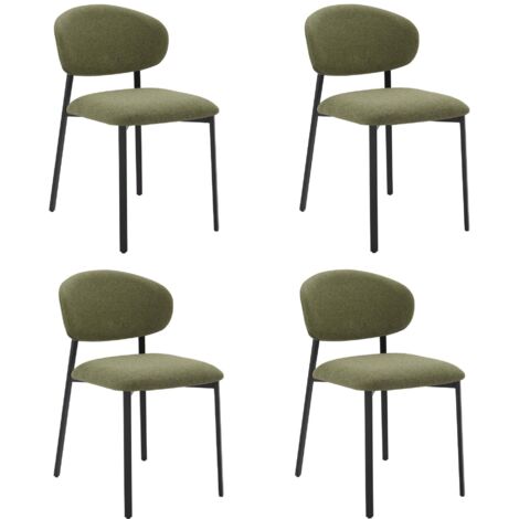 Lot de 4 chaises scandinaves modernes – Assise rembourrée en polyester – Piètement métal noir – Pour salle à manger, salon, cuisine – Confort ergonomique
