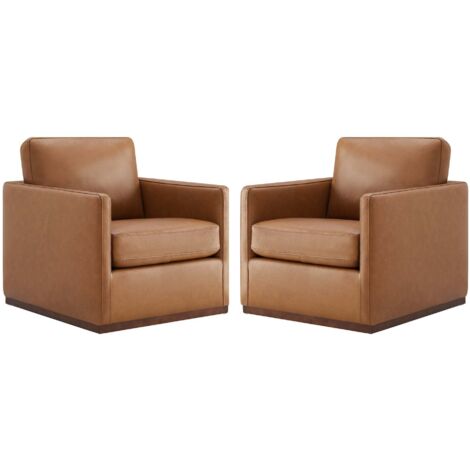 Lot De 2 Fauteuils Pivotants En Cuir Véritable CHITA, Fauteuils Modernes Médiévaux Certifiés FSC Pour Salon Et Chambre, Entièrement Assemblé, Assise Sellier-Marron