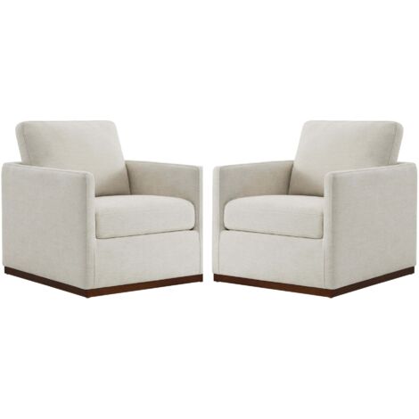 Lot De 2 Fauteuils Pivotants En Cuir Véritable CHITA, Fauteuils Modernes Médiévaux Certifiés FSC Pour Salon Et Chambre, Entièrement Assemblé, Assise Sellier-Blanc