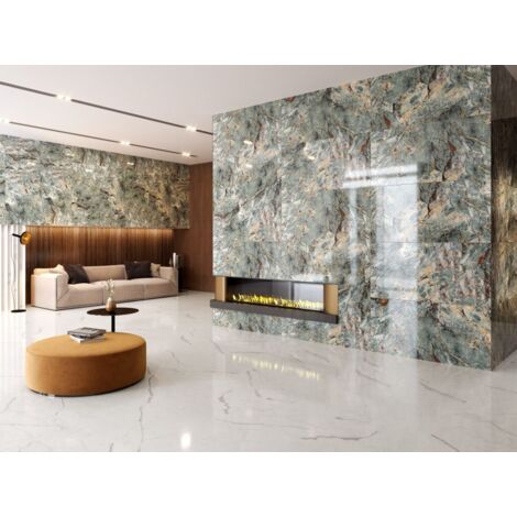 Carrelage effet marbre vert 60x120 cm – Finition Full lappato – Intérieur/extérieur – Pour compositions esthétiques uniques