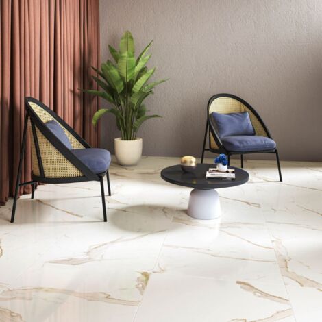 Carrelage sol/mur effet marbre blanc CALACATTA ORO Full Lappato int/ext l.60 x L.120 cm CERALUX