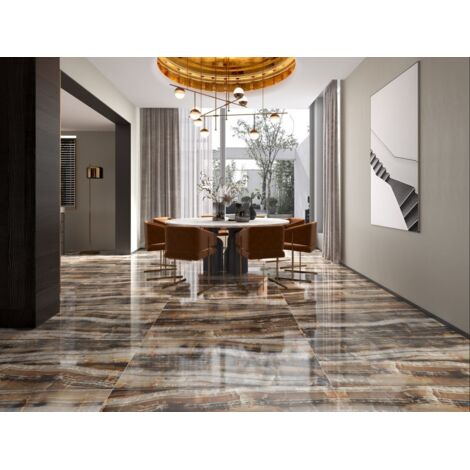 Carrelage effet marbre marron 60x120 cm – Finition Full Lappato – Intérieur/extérieur – Ceralux France