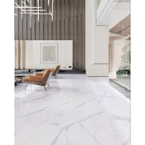 Carrelage sol/mur effet marbre blanc CALACATTA UNIQUE Full Lappato int/ext l.60 x L.120 cm CERALUX