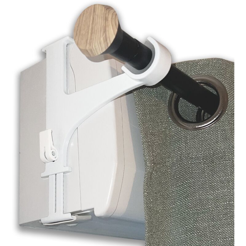 Lot De 2 Supports Sans Perçage Latéraux Pour Tringle Rideau 20-28 Mm – Fixation Sur Coffre Volet Roulant Carré, Double Serrage Sécurisé, Hauteur Réglable 14-24 Cm, Blanc Porte Tringle Rideau