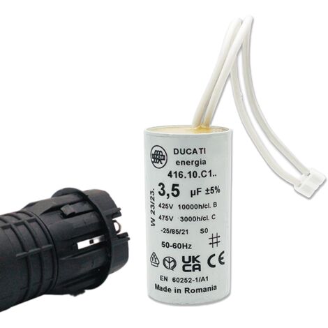 Condensateur 3.5 µF spécial volet roulant BUBENDORFF – 2 fils avec connecteur – Fond plat – 450V