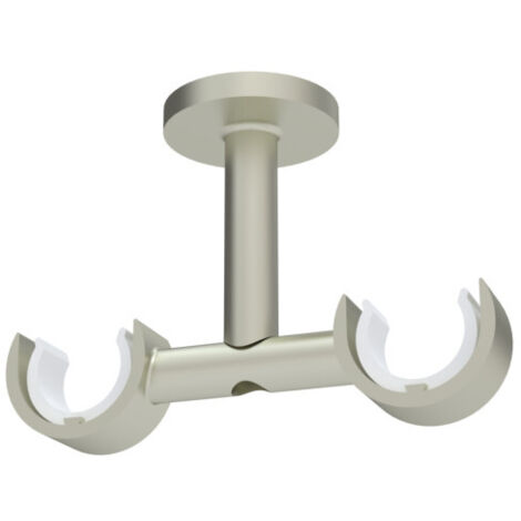 Lot de 2 supports plafond nickel satiné pour installation double – Ø 28 mm – Pour tringles et barres à rideaux – Fixation verticale – Spécial pose au plafond