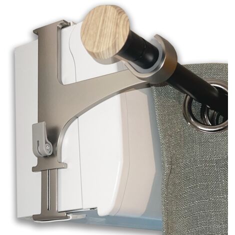 Kit de 2 supports couleur nickel givré pour tringle à rideaux sans perçage – Fixation spéciale coffre de volet roulant – Système sans vis – Installation rapide et sans perçage