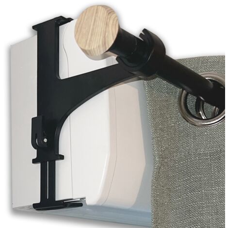 Kit de 2 supports noirs pour tringle à rideaux sans perçage – Fixation spéciale coffre de volet roulant – Système sans vis – Pose rapide et propre