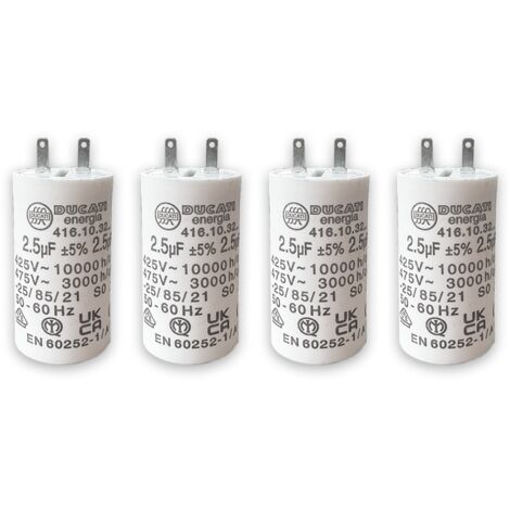 Lot de 4 – Condensateurs 2,5 µF pour moteurs de volets roulants – Compatible SOMFY / SIMU / NICE – Forme cylindrique – 2 cosses Faston – 450V – 6Nm