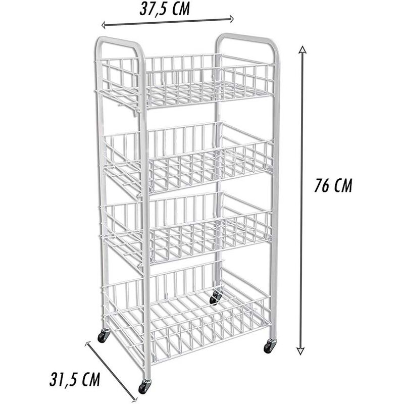 Carrello in Metallo da Bagno portaoggetti con Quattro Ripiani scaffale  Organizer Porta Oggetti con Ruote carrellino con rotelle