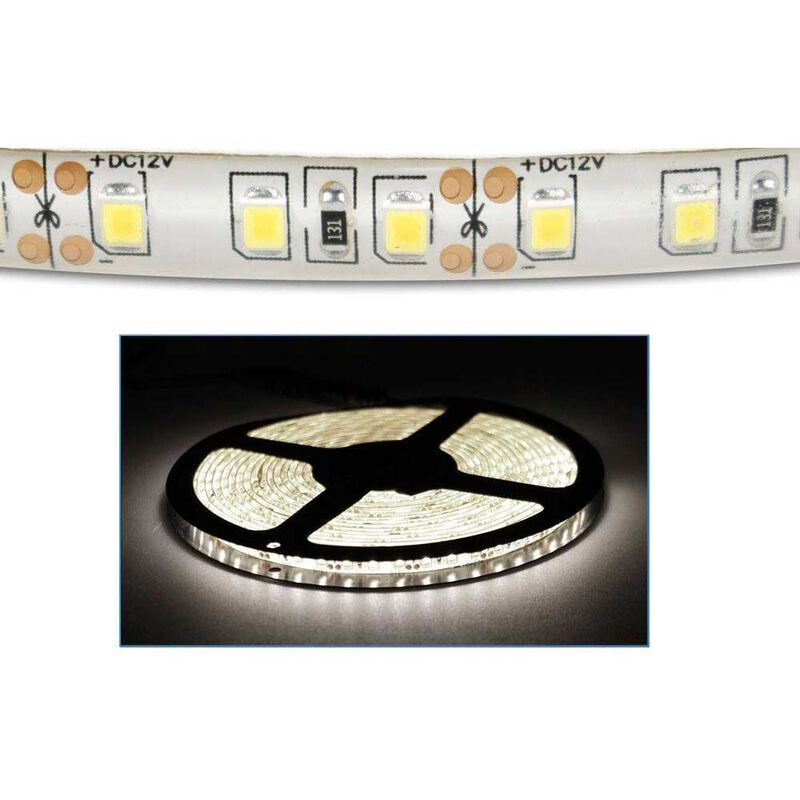 Striscia led 2835 strip led flessibile 5 metri bobina adesiva 600 led smd  luce bianca 6500k waterproof Ip55