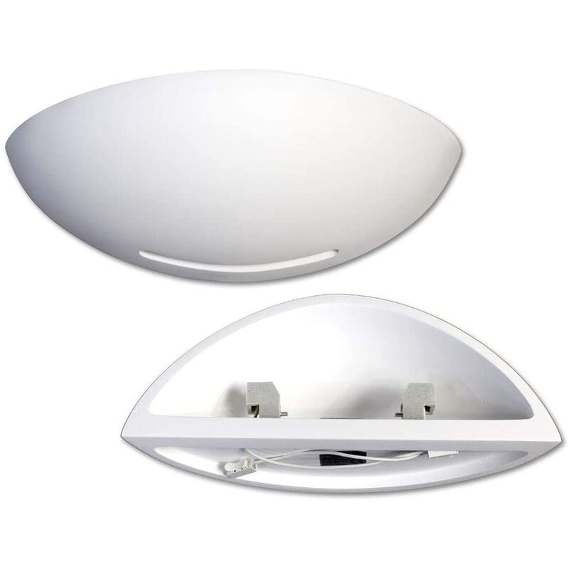 Applique da parete in gesso attacco R7S lampada mezzaluna semicircolare doppia  luce design moderno bianco verniciabile