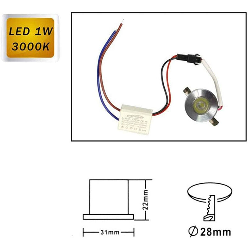 FARETTO LED 1W 6500k A INCASSO MINI PUNTO LUCE FREDDA BORDO NERO P