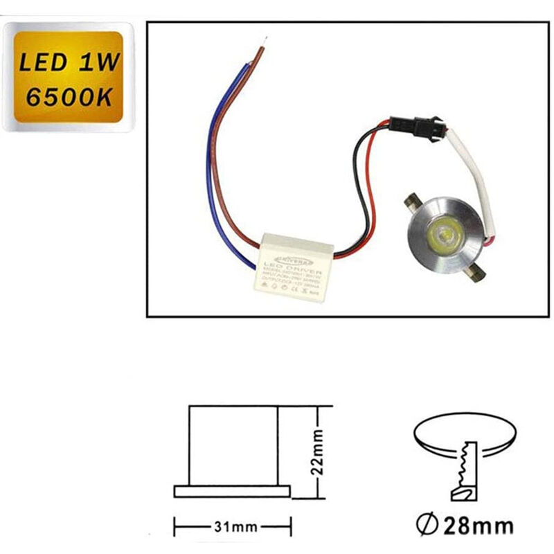 Mini faretto spot incasso led 1W per controsoffitti mensole scale ripiani  armadi