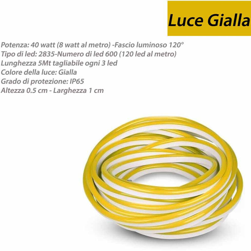 Striscia LED Neon Flex 5 Metri 600 LED - Luce Fredda 6500K, IP65 Impermeabile, Decorativa Per Insegne - Foto 3