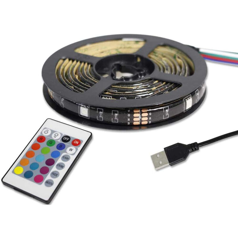 Striscia Led per tv lcd con alimentazione usb luce RGB e bianca 2 metri  strip adesiva con telecomando cambia colore retroilluminazione monitor tv