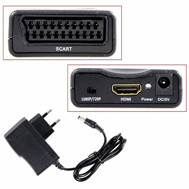 Adattatore Scart a HDMI Con Cavi HDMI, Full HD 720P/1080P Switch Video  Audio Con