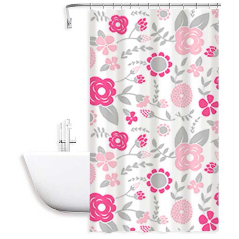 Tenda moderna per doccia vasca da bagno impermeabile pvc 12 ganci  decorazione fiori rosa 200x240 cm