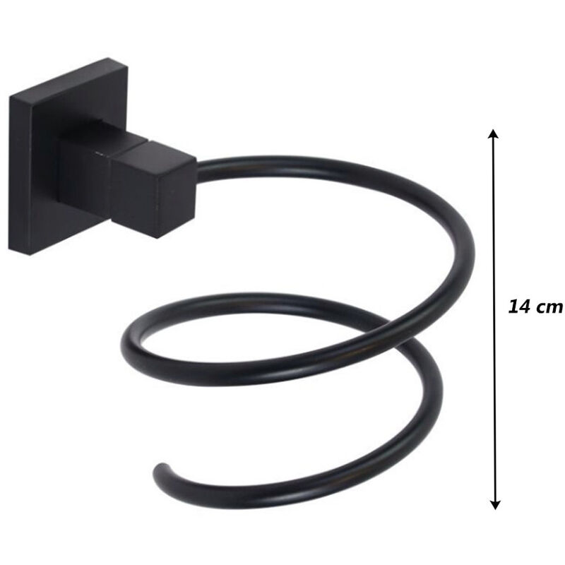 Porta Asciugacapelli A Parete, Forte, Senza Fori, In ABS E Acciaio, Cromo, Nero, Con Adesivo - 3