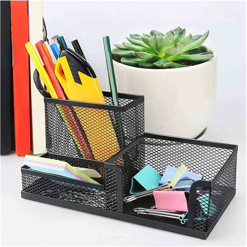 Portaoggetti da scrivania in metallo traforato con 3 scomparti portapenne  desk organizer per cancelleria