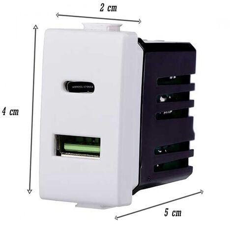 Modulo presa USB da muro per placca cassetta 503 compatibile con Vimar  Plana 5V bianco