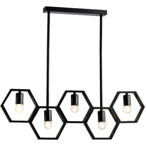 Lampadario a sospensione in metallo nero geometrico con esagoni lampada a soffitto attacco E27 (1/5)