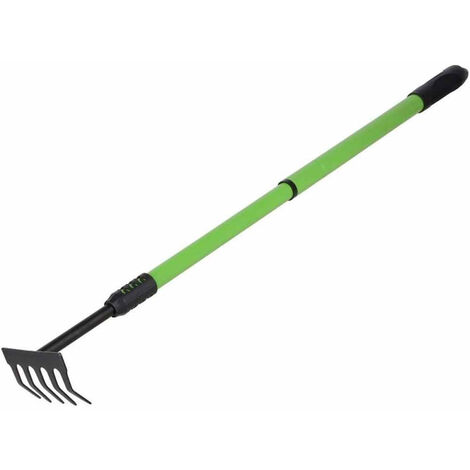 Rastrello da Giardino da 5 Denti curvi con Manico telescopico allungabile Regolabile richiudibile Estensibile da 53 a 80 cm attrezzo utensile da Giardinaggio per orto aiuola (1/2)
