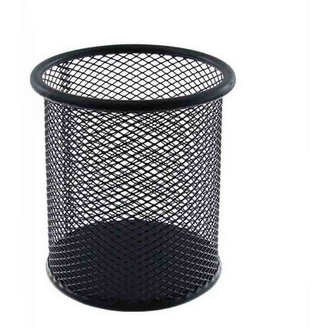 Portapenne da scrivania in metallo nero porta penne matite pennarelli oggetti organizer contenitore rotondo (1/5)
