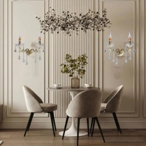 Applique Da Parete Classico - 2 Luci In Bronzo Antico Con Cristalli A Goccia, Per Lampadine E14 - Foto 7