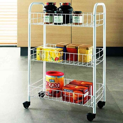 Carrello in Metallo da Bagno portaoggetti con Tre Ripiani scaffale  Organizer Porta Oggetti con Ruote carrellino