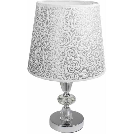 Lume moderno da comodino abat jour lampada da tavolo in acciaio cromato e  paralume decorato glitter argento