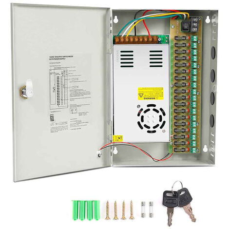 Alimentatore stabilizzato per telecamere videosorveglianza con 18 uscite canali Box Telecamera 12v 20a 220v