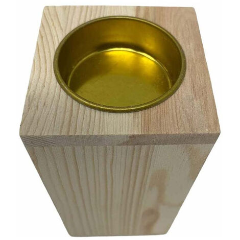 PORTA CANDELE , set da 2, in legno grezzo e metallo, porta tealight