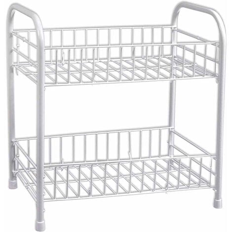 Mobiletto in Metallo portaoggetti con Due Ripiani scompartimenti Bianco scaffale Organizer Porta Oggetti 32x36 cm