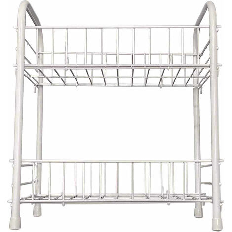 Mobiletto in Metallo portaoggetti con Due Ripiani scompartimenti Bianco scaffale Organizer Porta Oggetti 32x36 cm