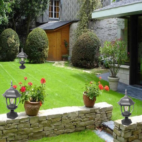 Lampione da giardino da terra lanterna luce per esterno in alluminio e vetro con portalampada E27 Grigio
