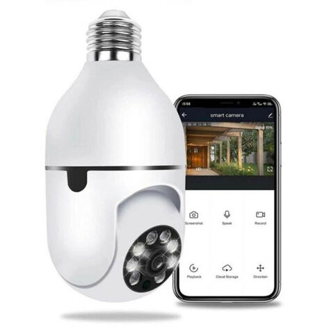 Telecamera IP led lampadina E27 wifi lente 360° videosorveglianza visione  notturna controllo remoto app smartphone