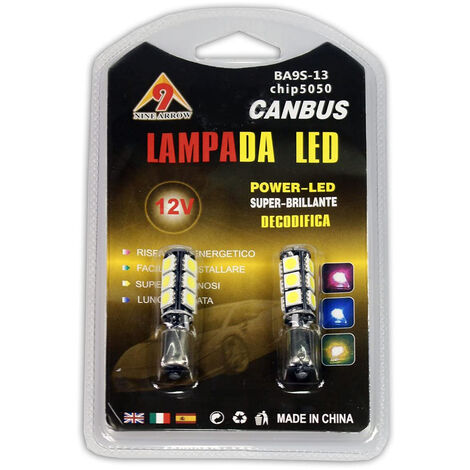 2 Lampadine 13 led canbus auto no error luci targa fari interni BA9S 5050  12V chip5050